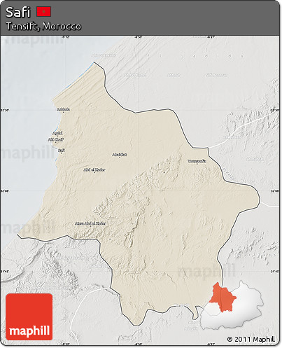 Shaded Relief Map of Safi, lighten, semi-desaturated