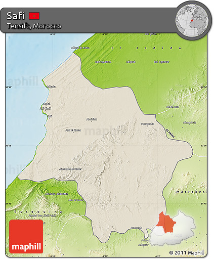 Shaded Relief Map of Safi, physical outside