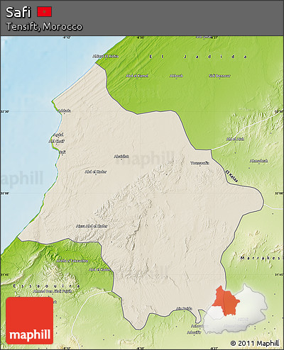 Shaded Relief Map of Safi, physical outside