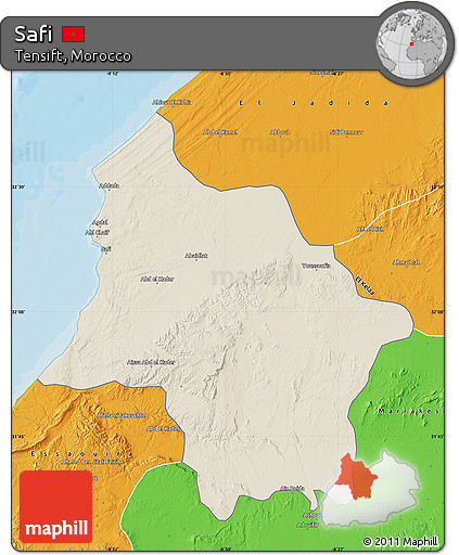Shaded Relief Map of Safi, political outside