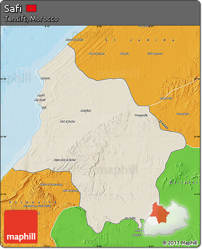 Shaded Relief Map of Safi, political outside