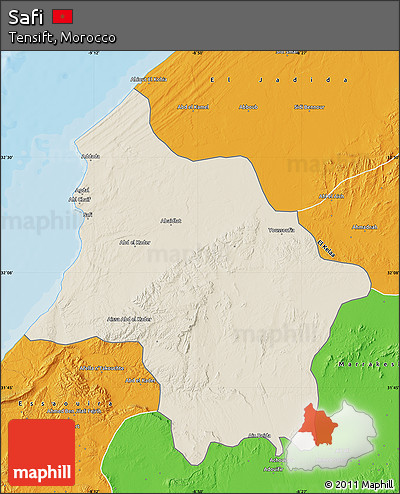 Shaded Relief Map of Safi, political outside