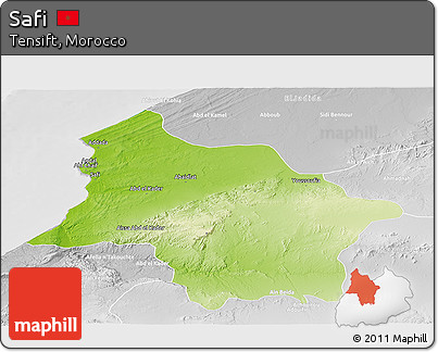 Physical Panoramic Map of Safi, lighten, desaturated