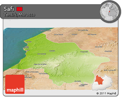 Physical Panoramic Map of Safi, satellite outside