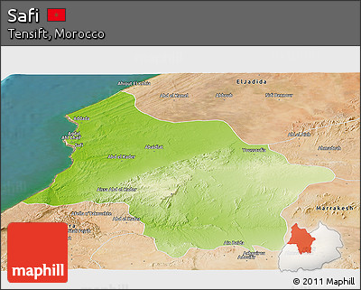 Physical Panoramic Map of Safi, satellite outside