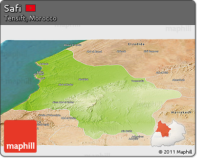 Physical Panoramic Map of Safi, satellite outside