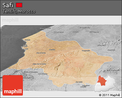 Satellite Panoramic Map of Safi, desaturated