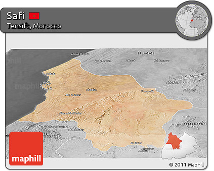 Satellite Panoramic Map of Safi, desaturated