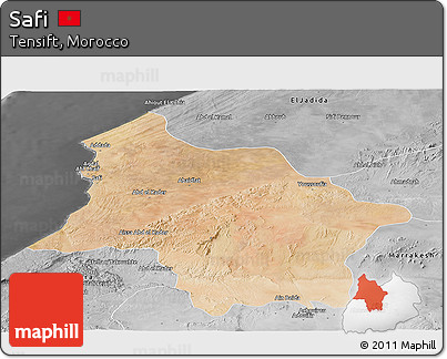 Satellite Panoramic Map of Safi, desaturated