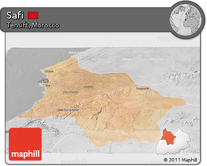 Satellite Panoramic Map of Safi, lighten, desaturated