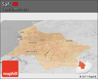 Satellite Panoramic Map of Safi, lighten, desaturated