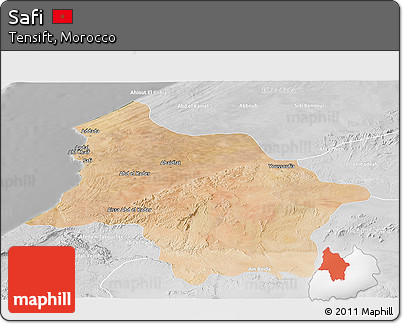Satellite Panoramic Map of Safi, lighten, desaturated