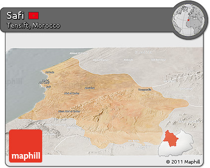 Satellite Panoramic Map of Safi, lighten, semi-desaturated