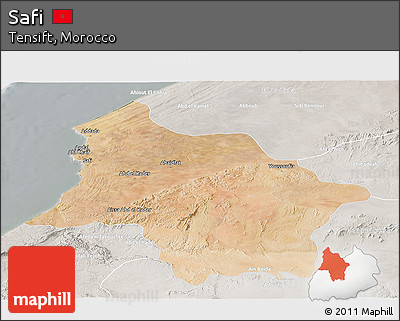 Satellite Panoramic Map of Safi, lighten, semi-desaturated