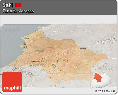 Satellite Panoramic Map of Safi, lighten, semi-desaturated