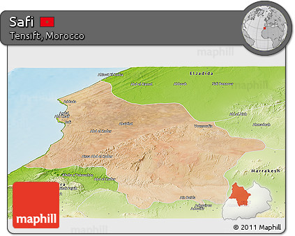 Satellite Panoramic Map of Safi, physical outside