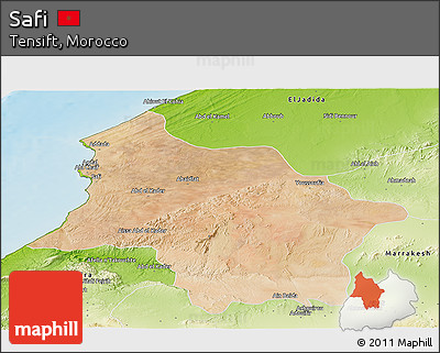 Satellite Panoramic Map of Safi, physical outside