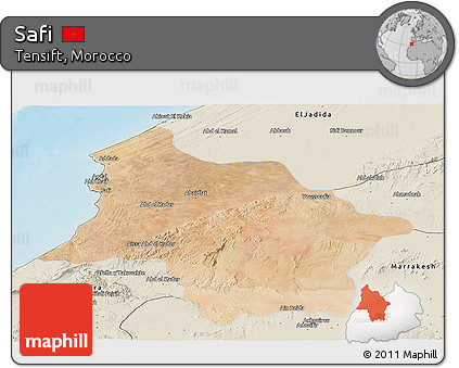 Satellite Panoramic Map of Safi, shaded relief outside