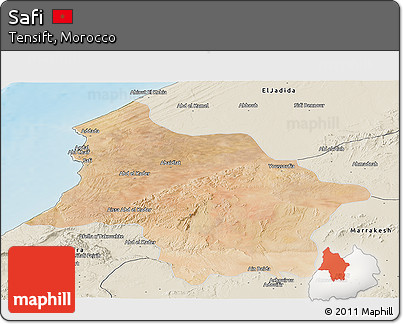 Satellite Panoramic Map of Safi, shaded relief outside