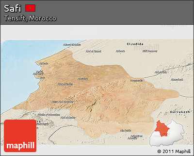 Satellite Panoramic Map of Safi, shaded relief outside