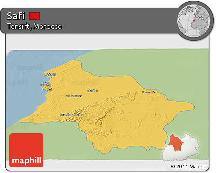 Savanna Style Panoramic Map of Safi, single color outside