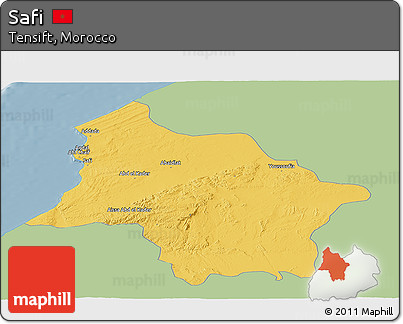 Savanna Style Panoramic Map of Safi, single color outside