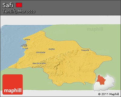 Savanna Style Panoramic Map of Safi, single color outside
