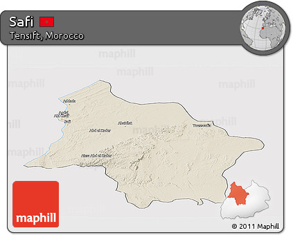 Shaded Relief Panoramic Map of Safi, cropped outside