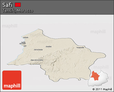 Shaded Relief Panoramic Map of Safi, cropped outside