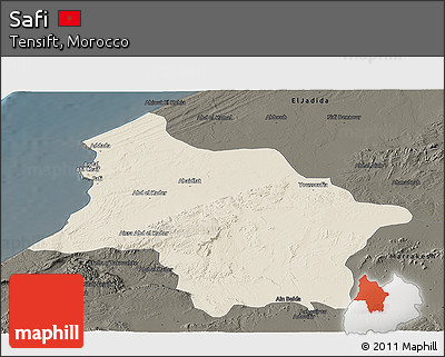 Shaded Relief Panoramic Map of Safi, darken