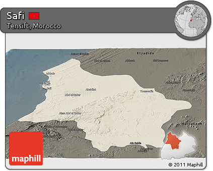 Shaded Relief Panoramic Map of Safi, darken