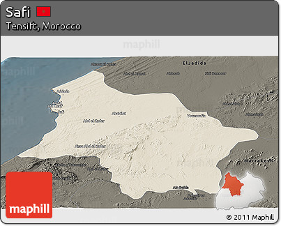 Shaded Relief Panoramic Map of Safi, darken