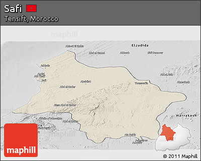 Shaded Relief Panoramic Map of Safi, desaturated