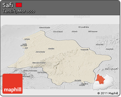 Shaded Relief Panoramic Map of Safi, desaturated