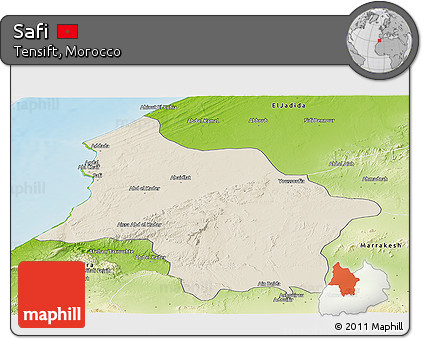 Shaded Relief Panoramic Map of Safi, physical outside