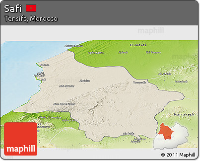 Shaded Relief Panoramic Map of Safi, physical outside