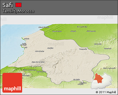 Shaded Relief Panoramic Map of Safi, physical outside