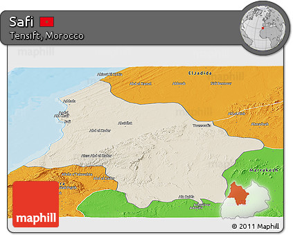 Shaded Relief Panoramic Map of Safi, political outside