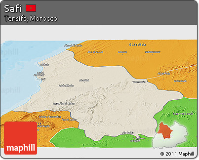 Shaded Relief Panoramic Map of Safi, political outside