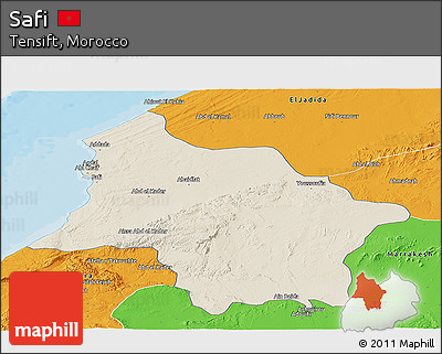 Shaded Relief Panoramic Map of Safi, political outside