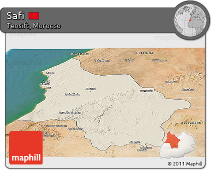 Shaded Relief Panoramic Map of Safi, satellite outside