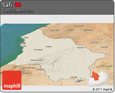 Shaded Relief Panoramic Map of Safi, satellite outside