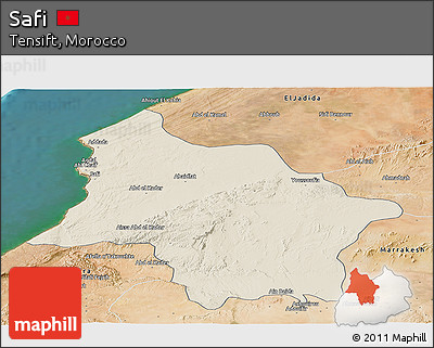 Shaded Relief Panoramic Map of Safi, satellite outside
