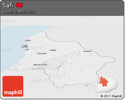 Silver Style Panoramic Map of Safi, single color outside