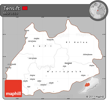 Gray Simple Map of Tensift, cropped outside