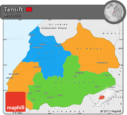 Political Simple Map of Tensift, single color outside, borders and labels