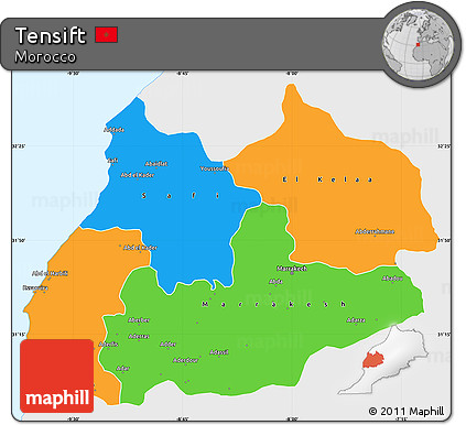Political Simple Map of Tensift, single color outside