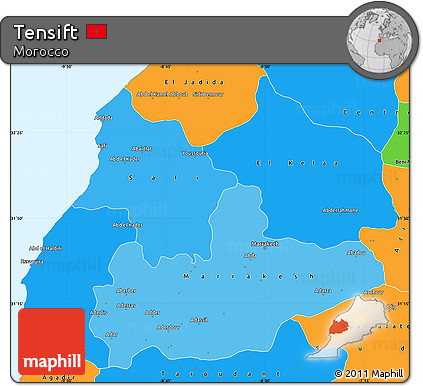 Political Shades Simple Map of Tensift, political outside