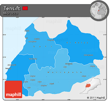 Political Shades Simple Map of Tensift, single color outside