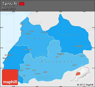 Political Shades Simple Map of Tensift, single color outside